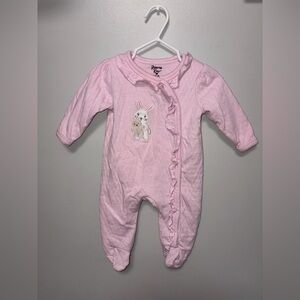 Princess rose pink ruffle snap footie bunny bear embroidery girls 3-6 M